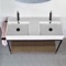 Console Sink Vanity With Double Ceramic Sink and Natural Brown Oak Shelf, 43